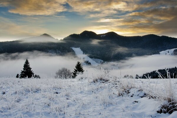 Beautiful landscape of snow-capped mountains