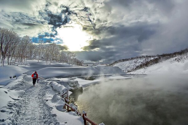 Winter walk along the lake