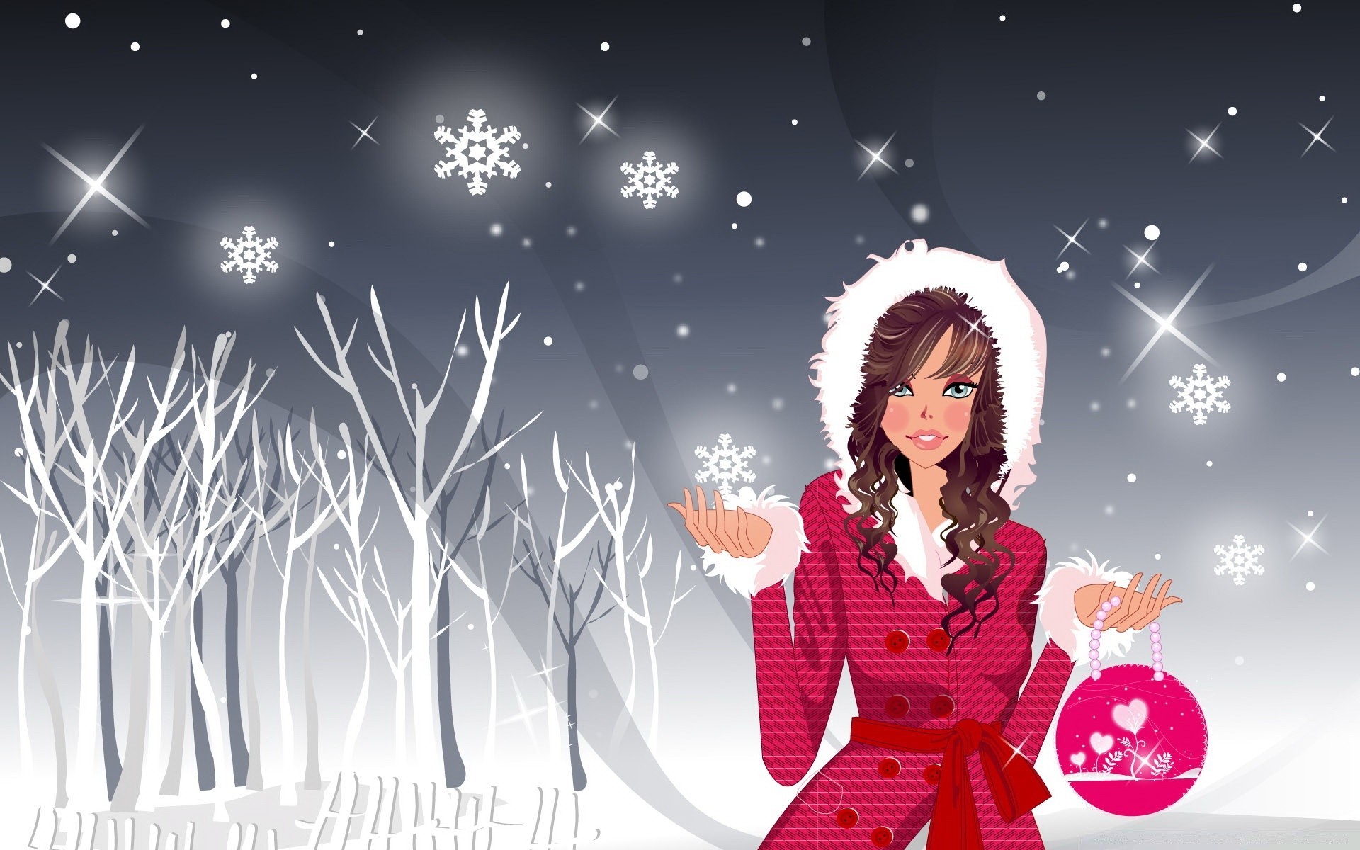 inverno natal feriado mulher neve presente ilustração bonita fofa menina floco de neve