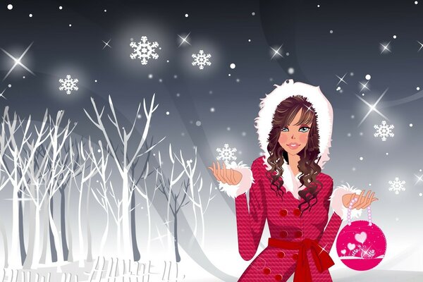 Congratulatory clip art of a woman on a winter background