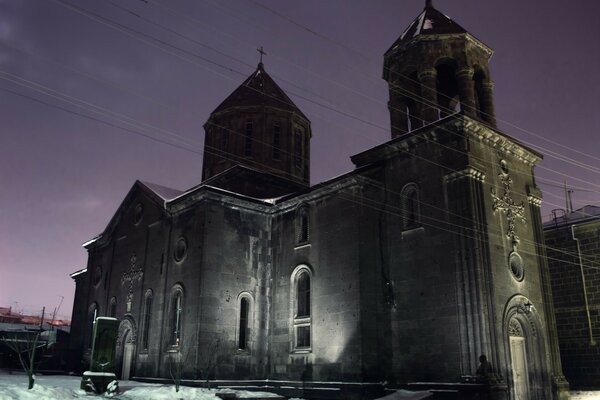 View of the church at winter night