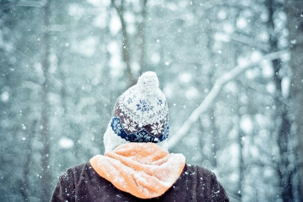 Homem de chapéu na floresta de Inverno