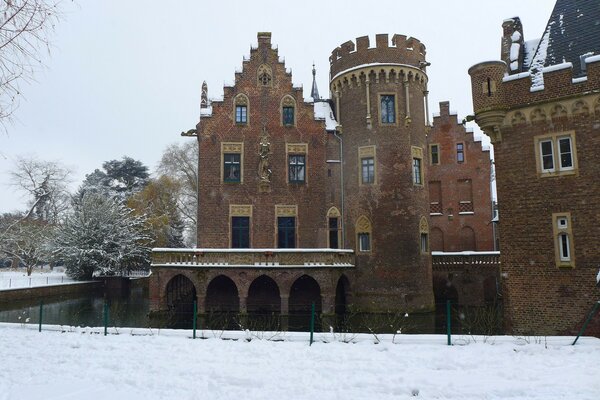 An old castle on a winter background