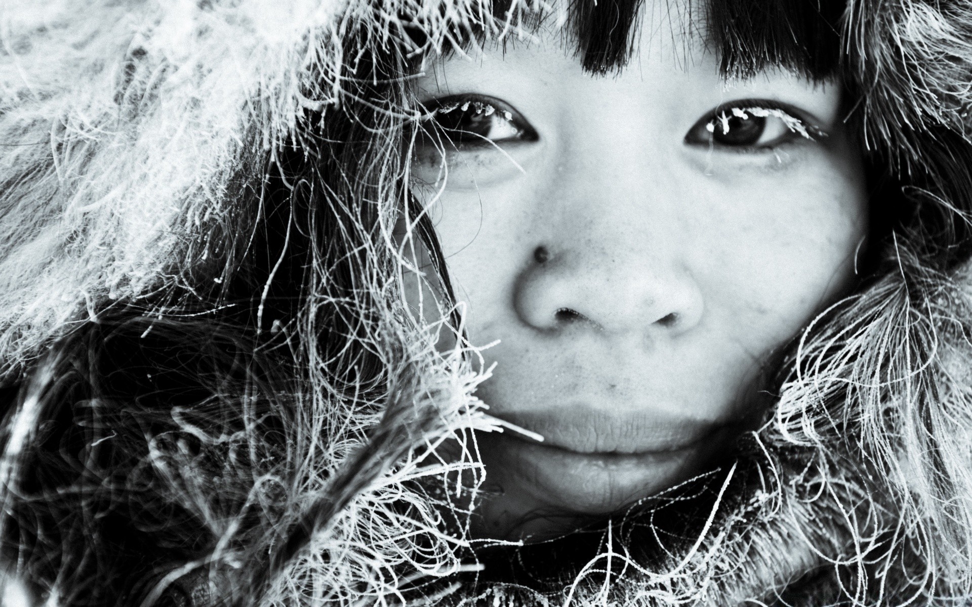 winter monochrome portrait one adult hair woman beautiful nature face fashion girl black and white model eye child