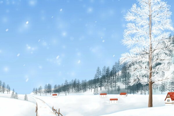 Invierno, imagen pintada con nieve