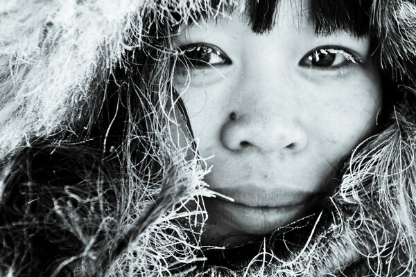 Portrait of a girl with frozen hair