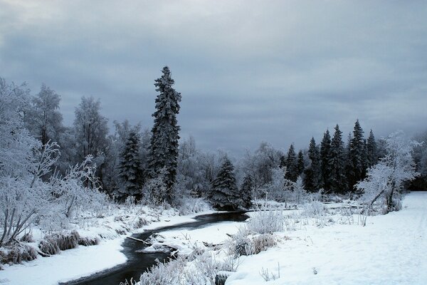 Kalter, gefrorener Fluss im Winter