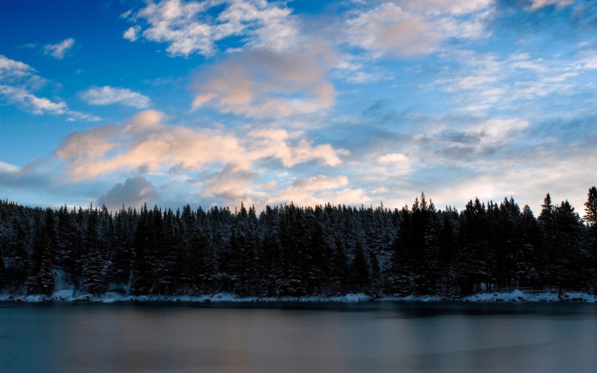 lake water snow dawn nature reflection outdoors winter landscape sky fall wood tree sunset evening placid river composure cold