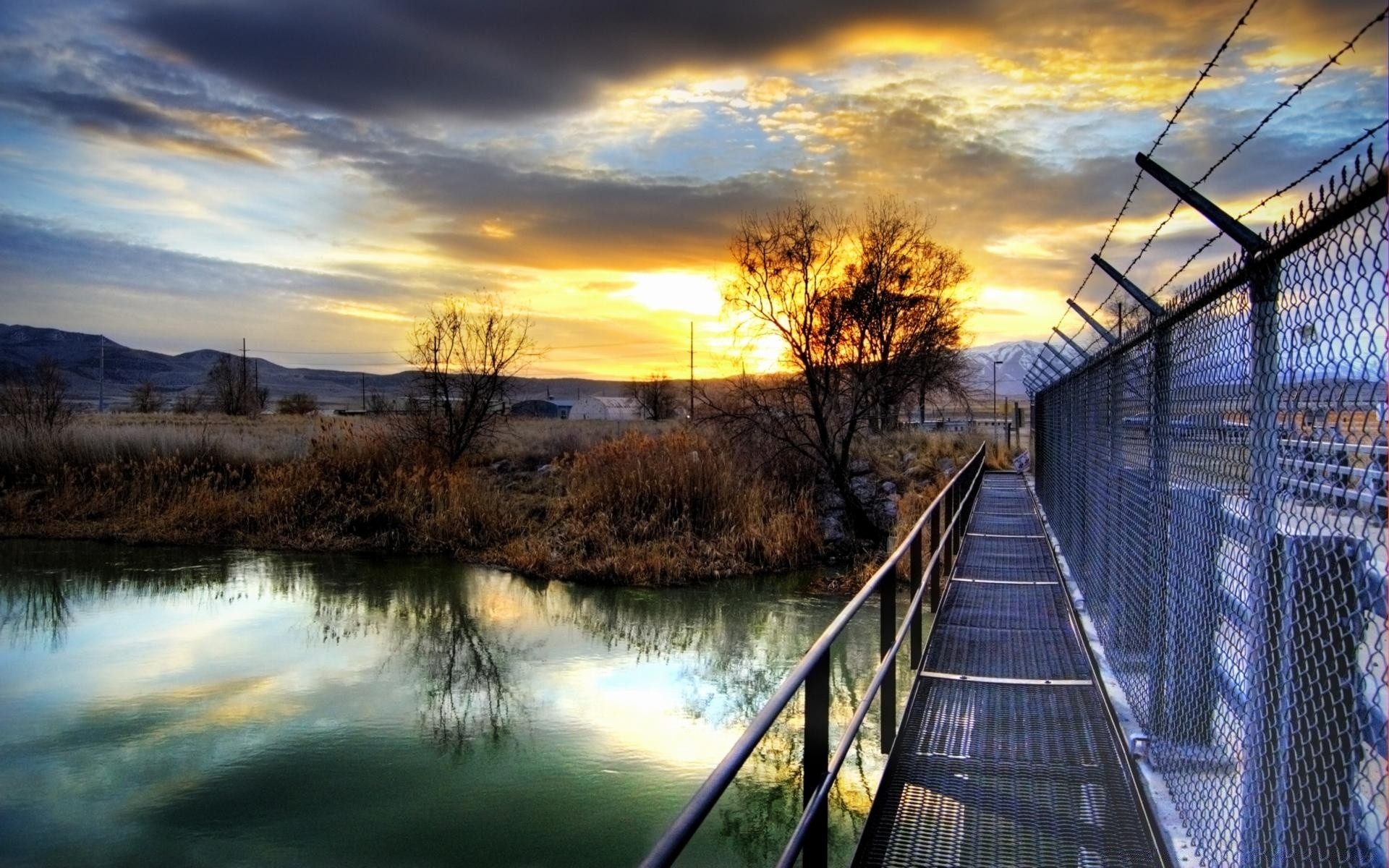 lago acqua tramonto alba riflessione fiume cielo paesaggio sera crepuscolo luce natura ponte viaggi all aperto sole