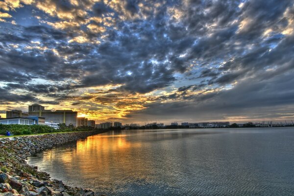 Sunset through cumulus clouds
