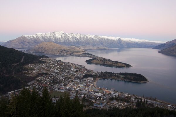 Panoramic view of the mountain lake
