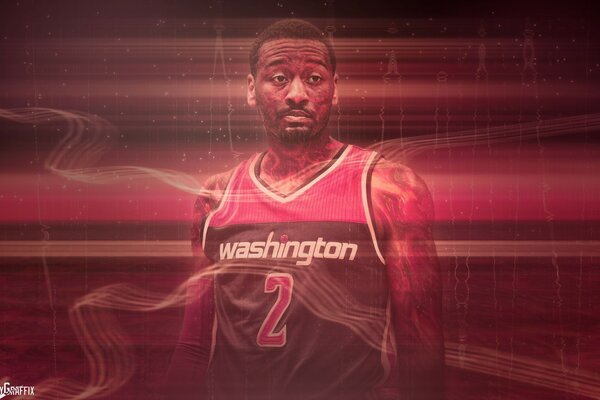 Male basketball player on a red background