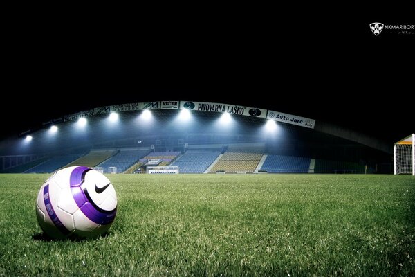 Un balón de fútbol en un campo deportivo vacío. Pelota en la hierba