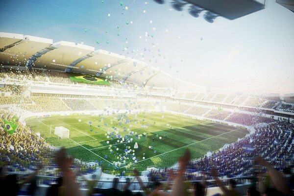 Hermosa foto del estadio durante el fútbol