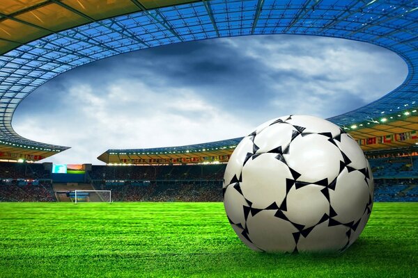 Pallone da calcio sullo sfondo dello stadio