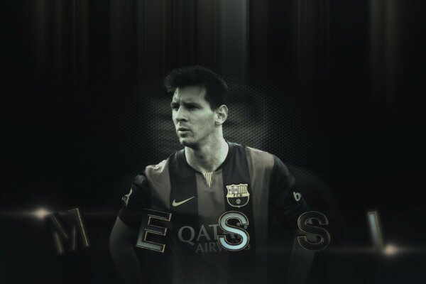 Messi is a famous football player in a nike uniform on a dark background