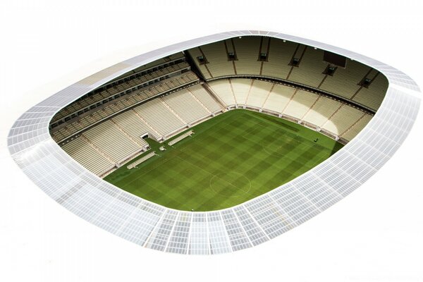 A mock-up of a football stadium without people