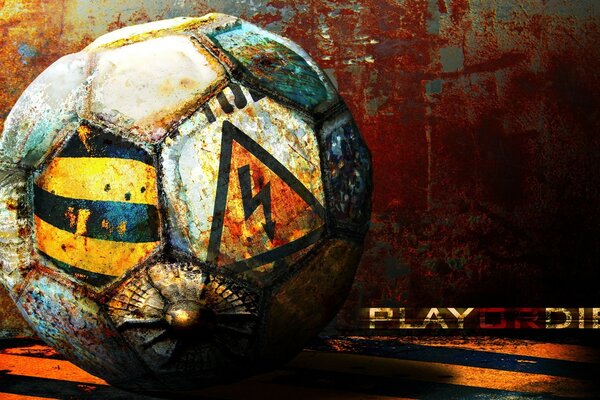 An old soccer ball on a rusty background