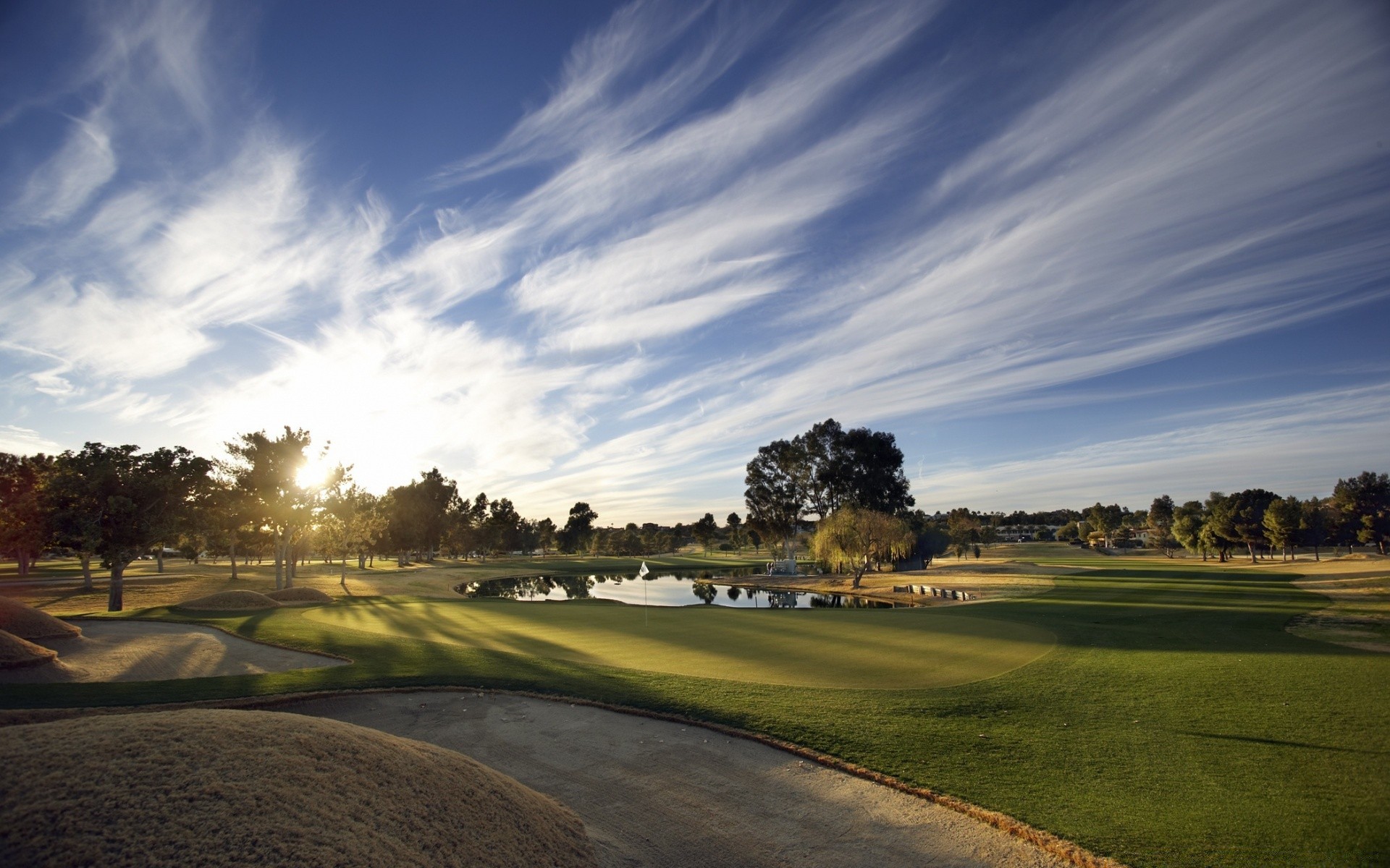 golf manzara çimen ağaç bip gökyüzü açık havada günbatımı yol doğa gün ışığı seyahat şafak kırsal golfçü fairway