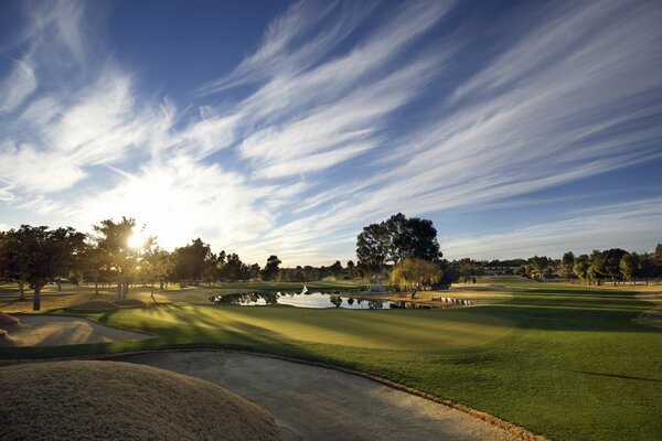 Golf course at sunrise