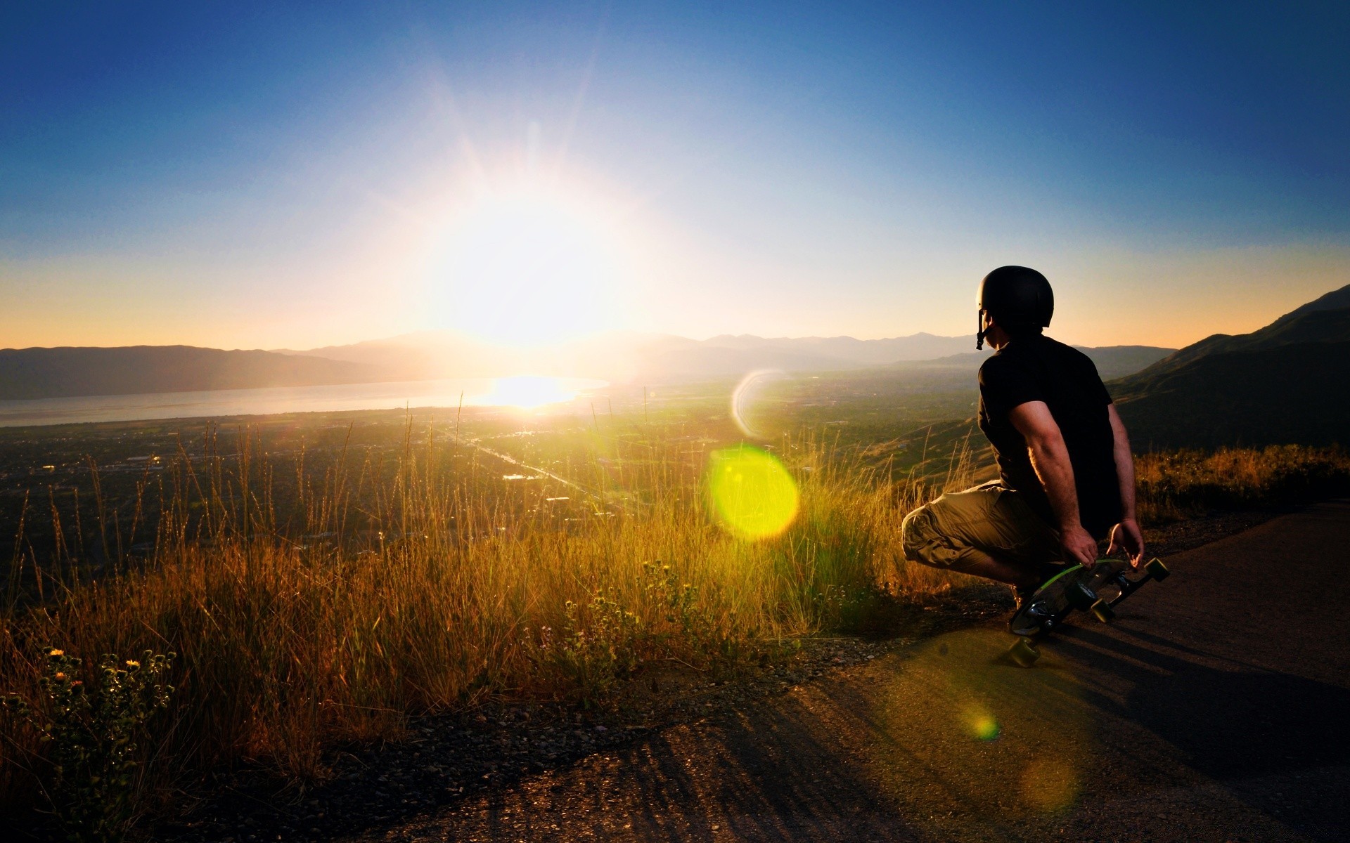 skateboarding sunset evening landscape dawn dusk sky travel backlit outdoors nature girl light sun recreation adventure road