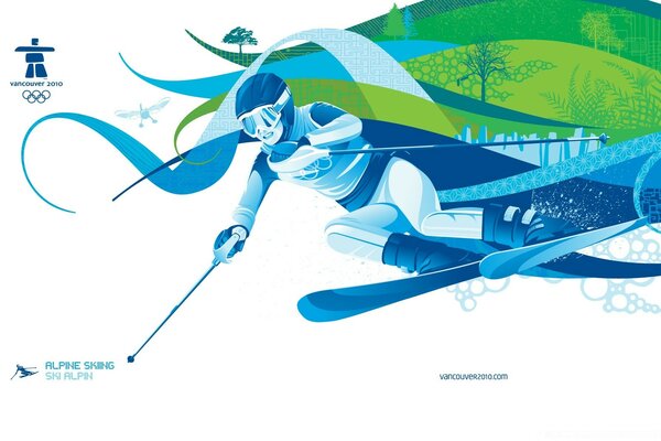 3-d graphics of a skier in full epic on the background of snow fields and a ski lift