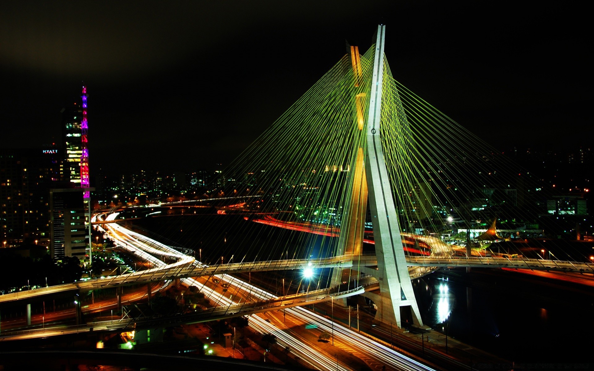 america traffic downtown bridge city blur highway transportation system dusk road travel architecture evening urban street skyscraper car fast building illuminated