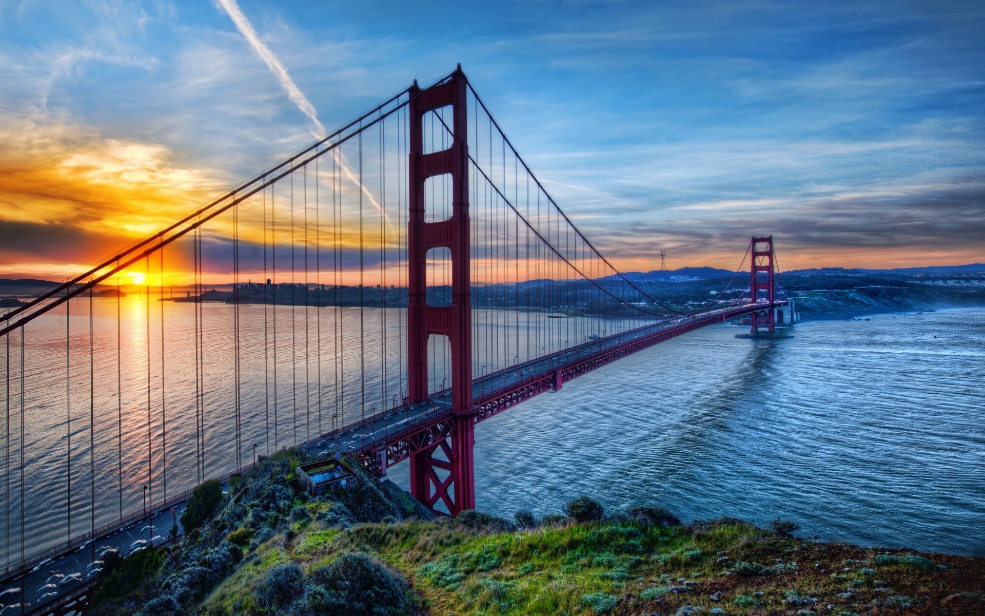 america water bridge sunset suspension bridge suspension travel sky dusk river sea evening dawn reflection ocean bay architecture outdoors transportation system