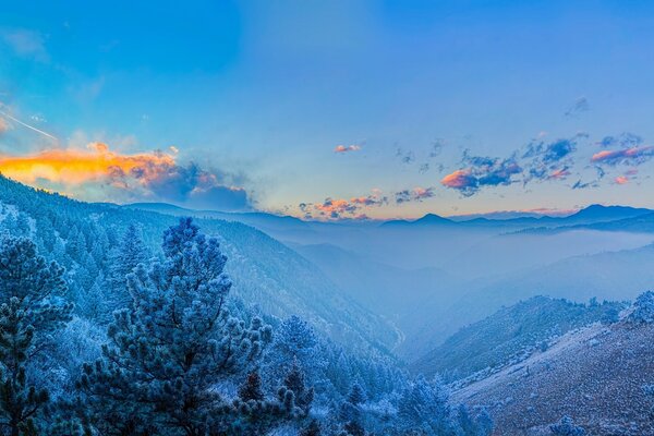 A fairy tale of winter and the sky in the canvas