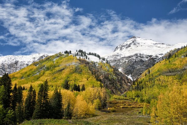 Paysage de la nature des montagnes avec des sommets enneigés