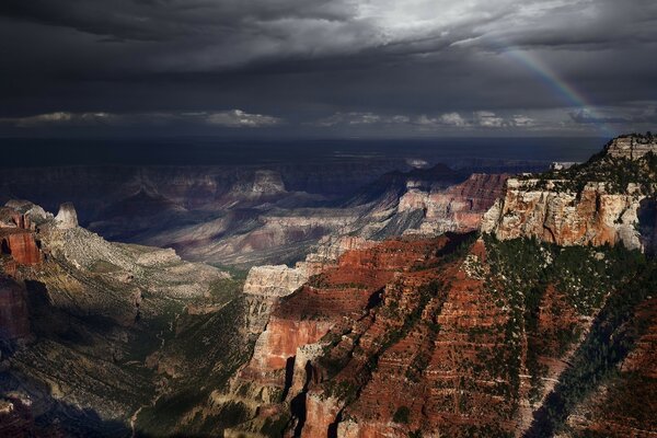 Canyon landscape in America against a dark sky