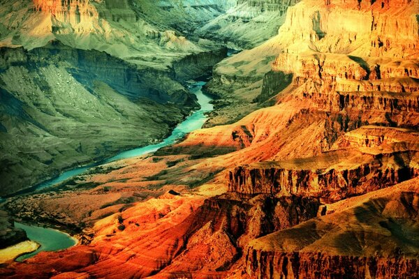 The ribbon of the river at the bottom of the canyon