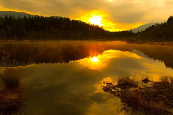 Sunset reflection on a quiet river