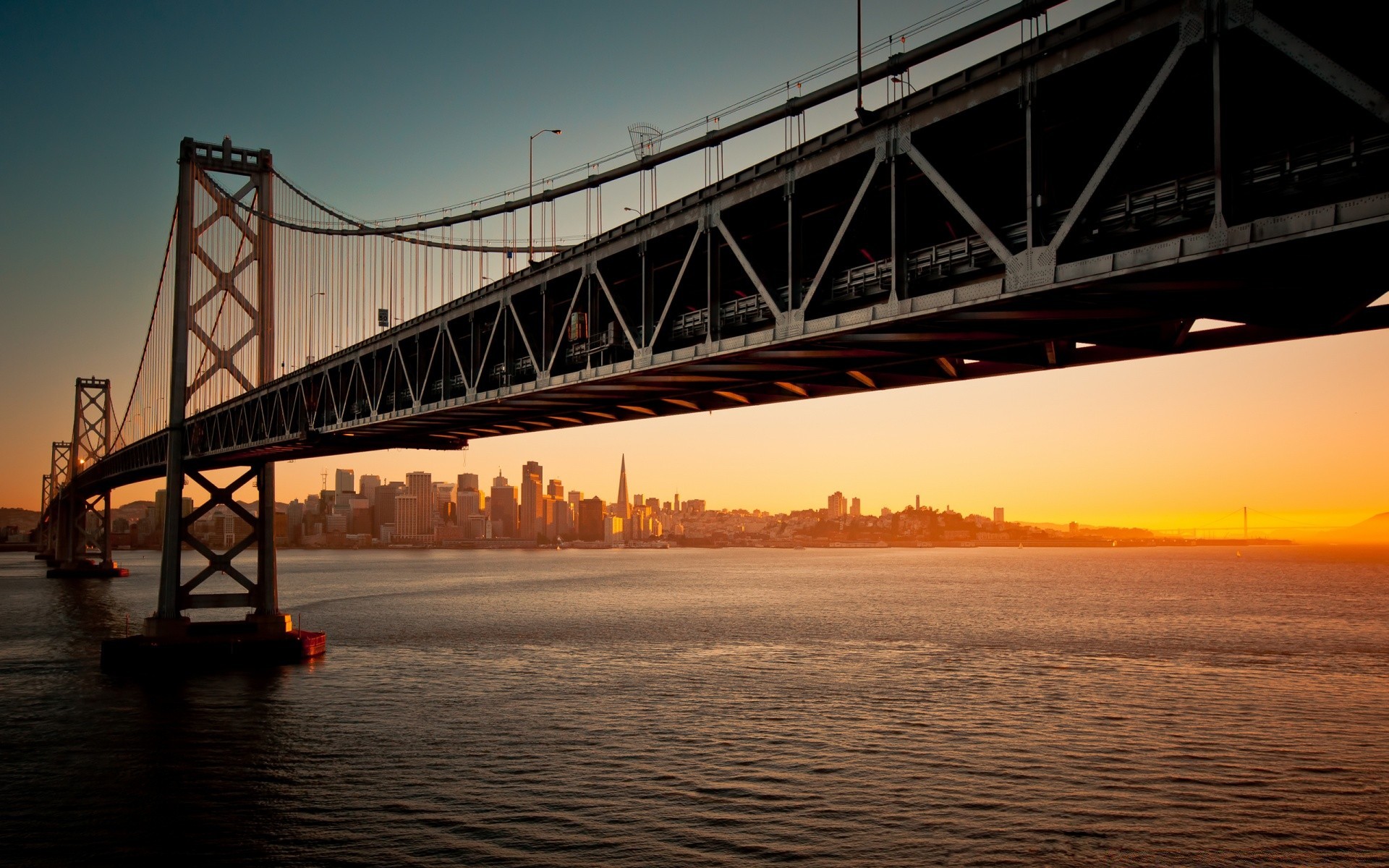 america bridge water sunset transportation system travel sky river connection dusk suspension bridge evening architecture dawn