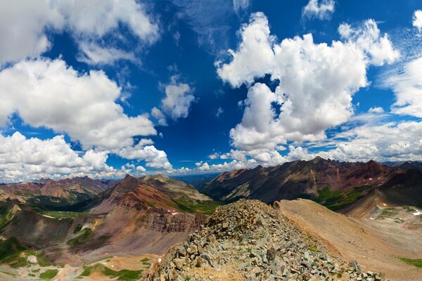 Aerial debris over the mountain range