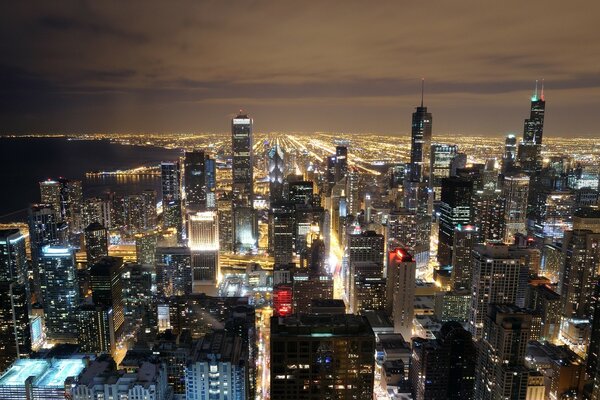 Night skyscrapers of the American city