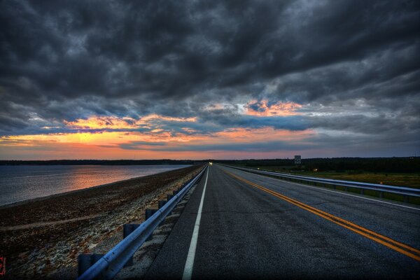 Evening sky on a deserted highway