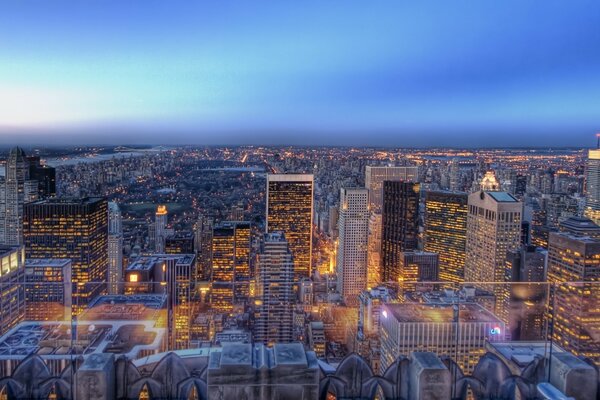 Glass skyscrapers in the evening