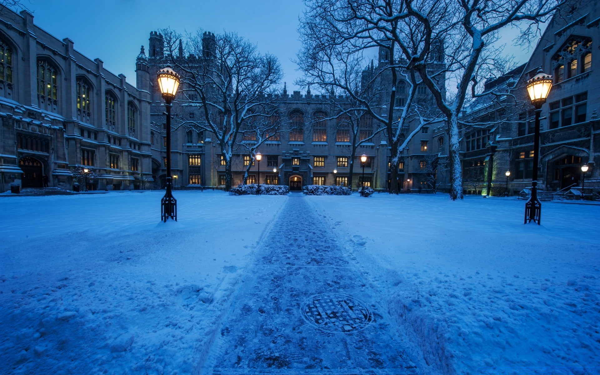 america winter snow cold city building travel light architecture urban ice outdoors dusk evening street landscape