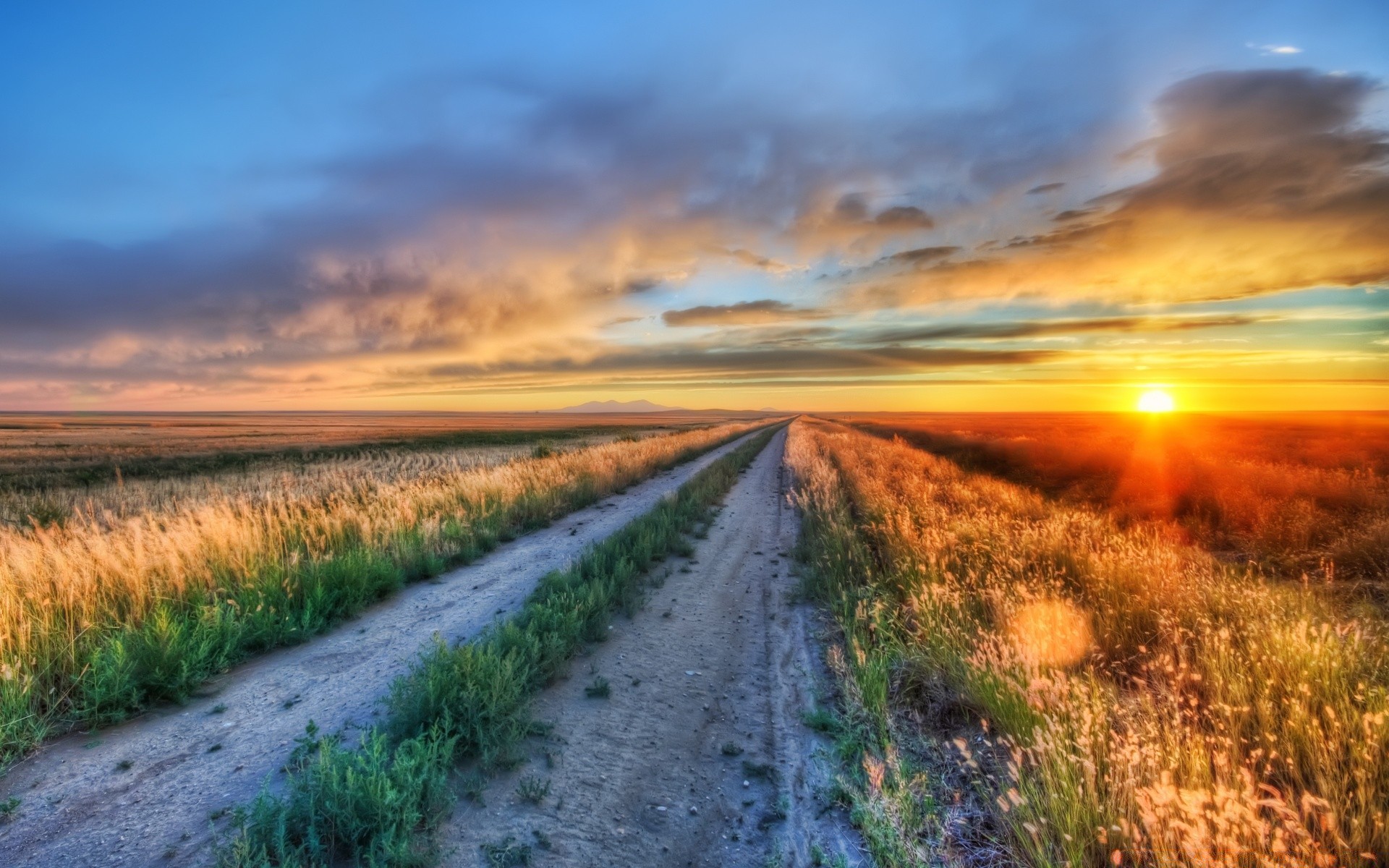 america landscape sunset nature sky field rural dawn countryside grass outdoors sun road cloud travel fair weather