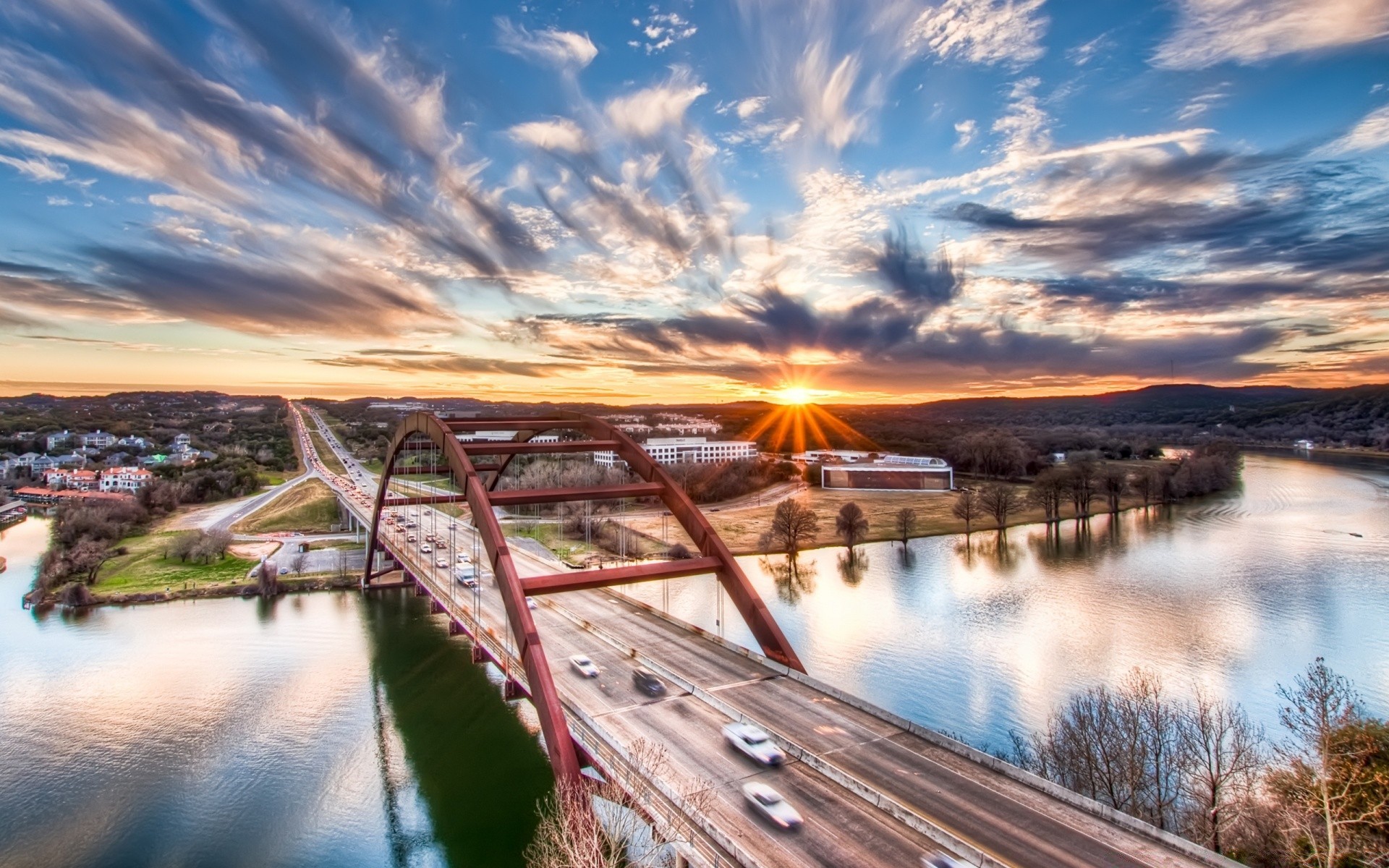 america acqua viaggi fiume riflessione lago cielo tramonto ponte sera all aperto paesaggio crepuscolo alba