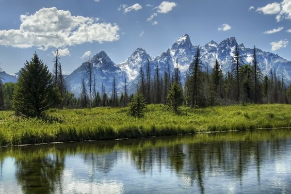 American mountain landscape with lake view