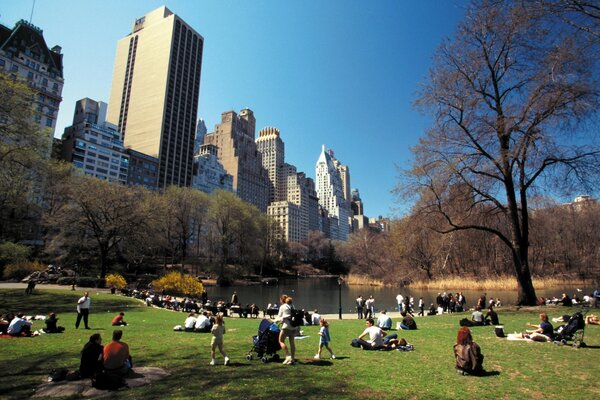 People walk in the city park