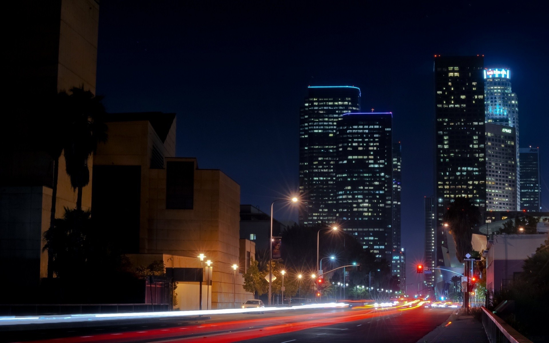 america traffic road downtown blur skyscraper evening dusk city car street highway travel transportation system bus illuminated architecture building light fast business