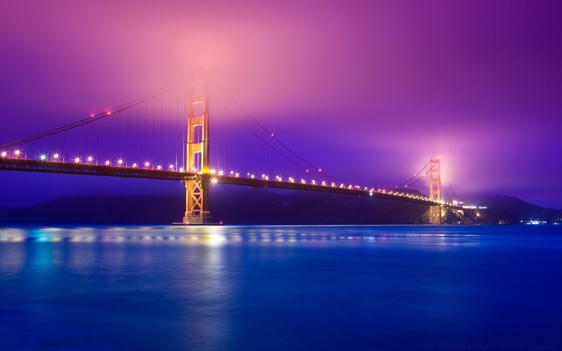 america bridge water evening dusk sunset sky city architecture travel light transportation system river suspension bridge reflection urban cityscape sea landmark tower building