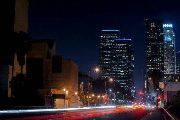 美国加州洛杉矶照明夜街