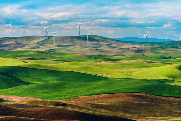 Bellissimo paesaggio con mulini a vento