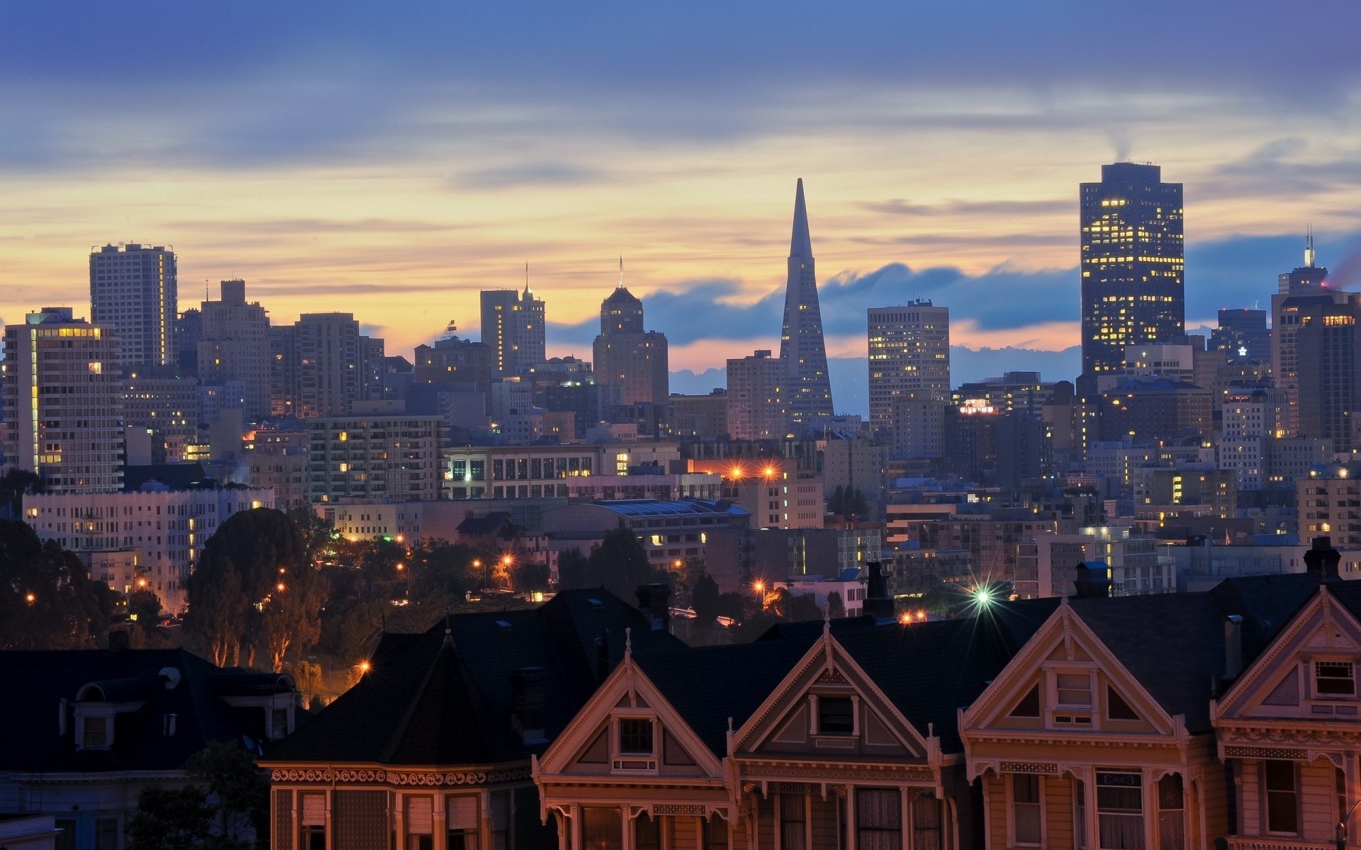 america city architecture skyline skyscraper cityscape downtown travel building dusk sunset evening office sky business