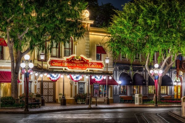 American street landscape at night