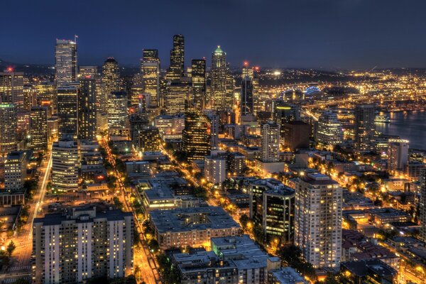 Metropoli notturna alla luce delle luci